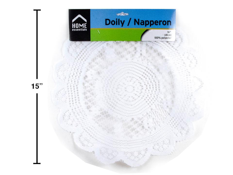 H.E. 16-Inch White Polyester Doily with Header Card