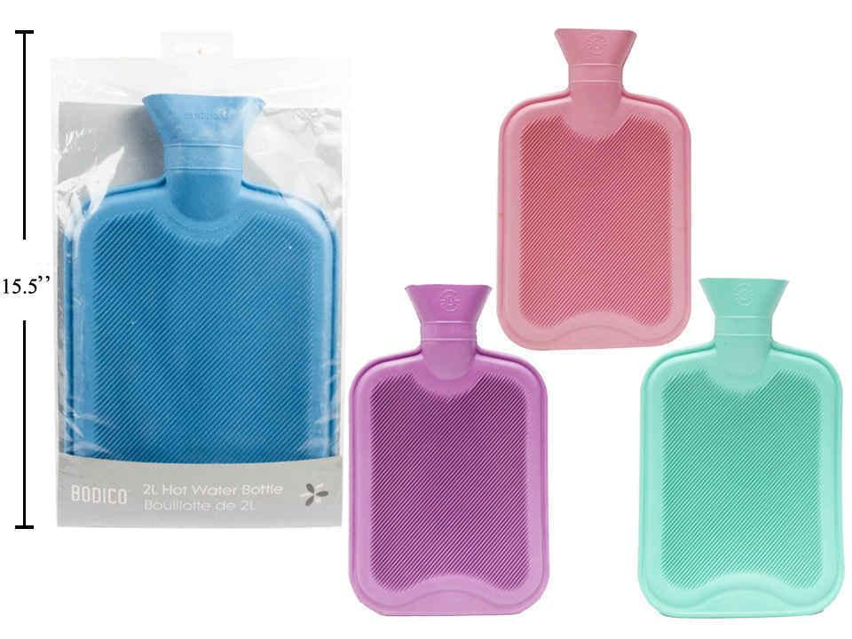 Bodico's 2L Hot Water Bottle Available in 4 Assorted Colors, Packaged in a Polypropylene Bag with Full Insert