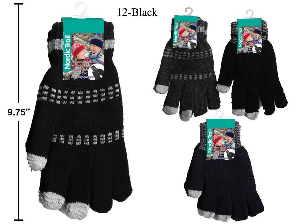 Nordic T. Adult Wool Jacquard Gloves w/3Texting Fingers