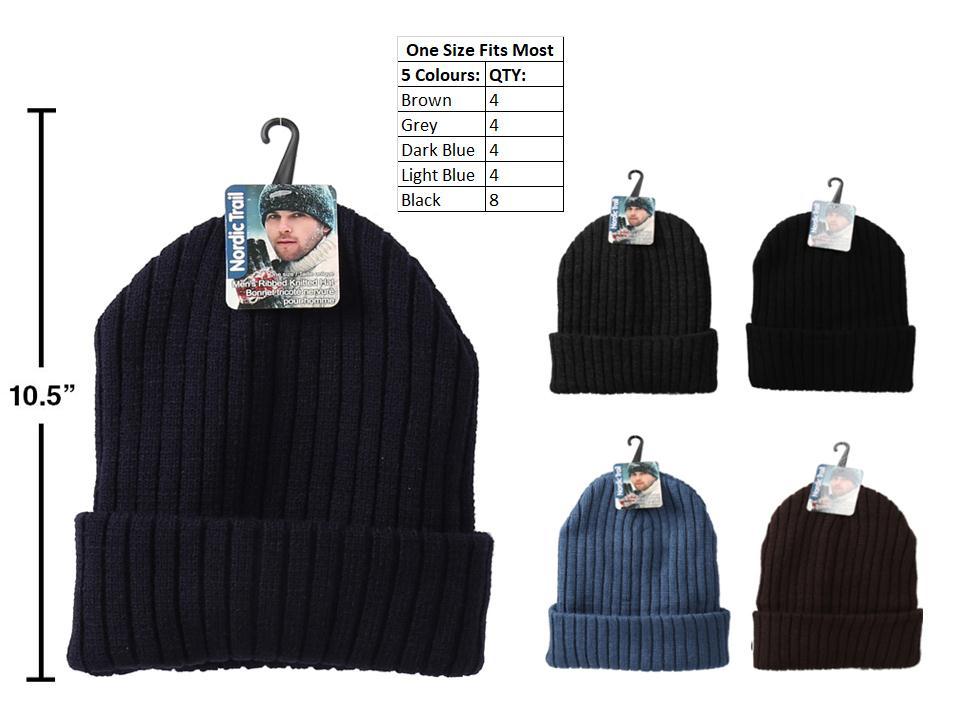 Nordic T. Mens Ribbed Knit Hat w/Fleece Lining, One Size