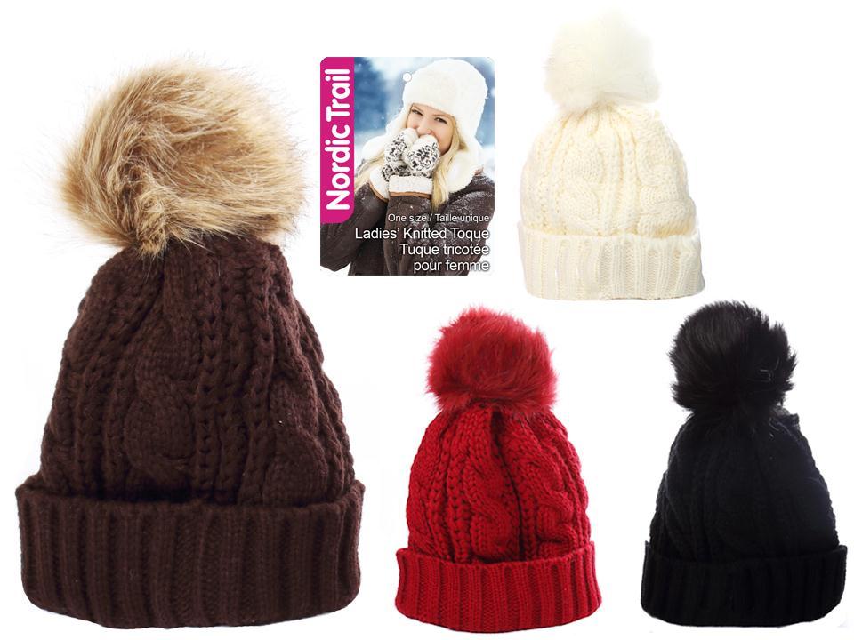 Nordic T. Ladie's Knitted Tuque w/ Cuff & Pom Pom