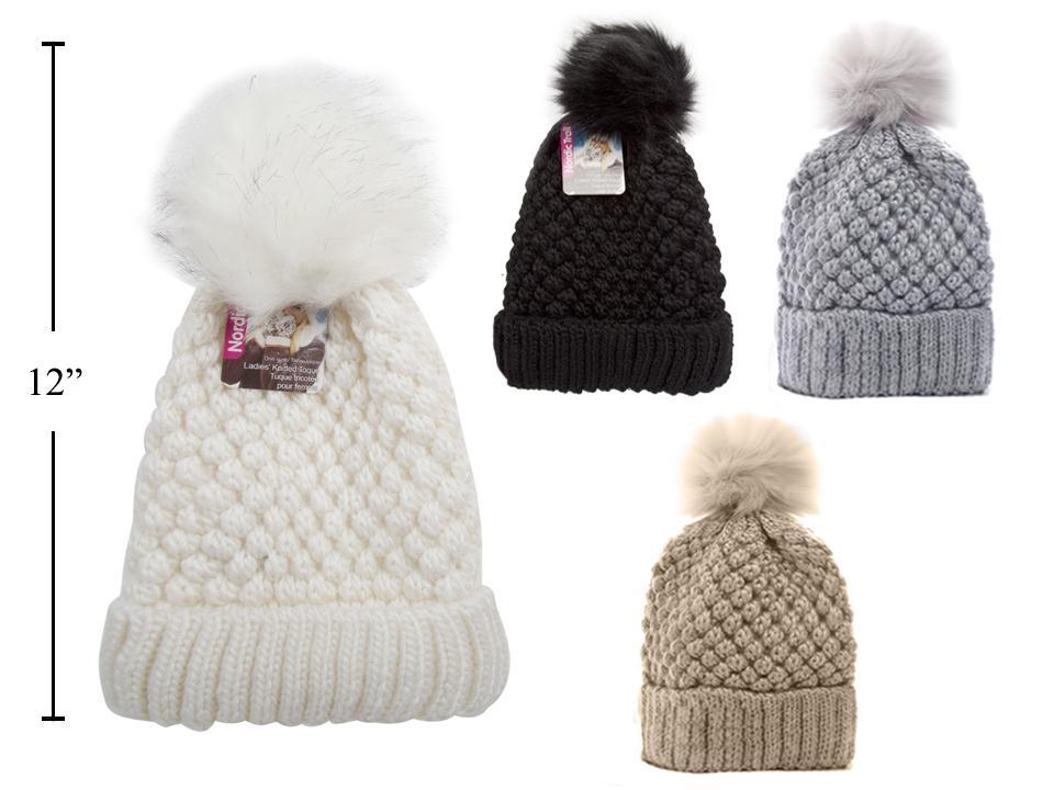 Nordic T. Ladie's Knitted Tuque w/ Cuff & Pom Pom