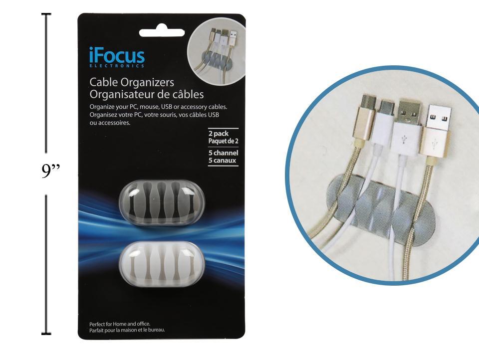 iFocus Silicone Cable Organizers, 2-Piece Set, Accommodates 5 Cables, Dimensions 5.8x3cm