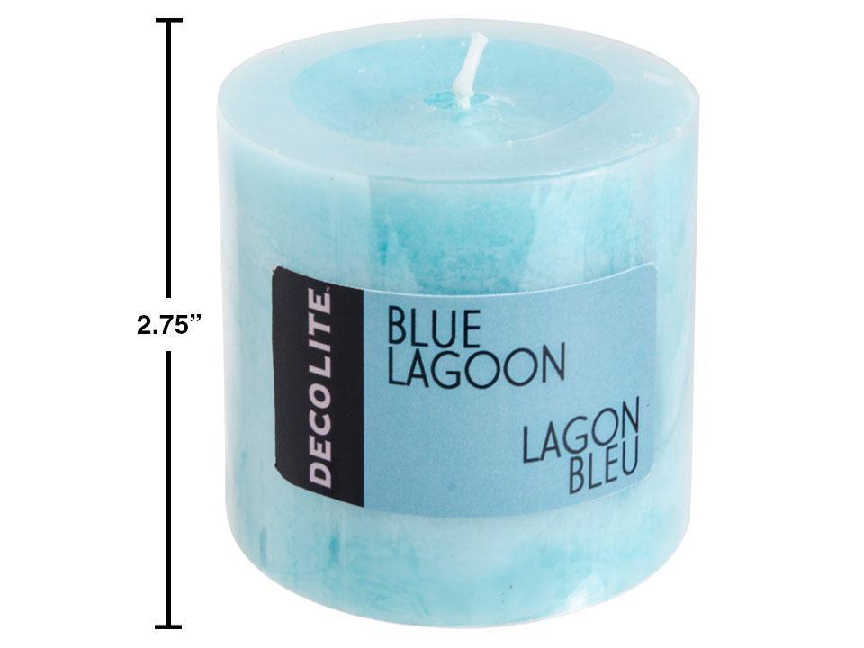 Deco Lite Small Pillar in Blue Lagoon, 2.75x2.75" with Color Label, Shrink Wrapped