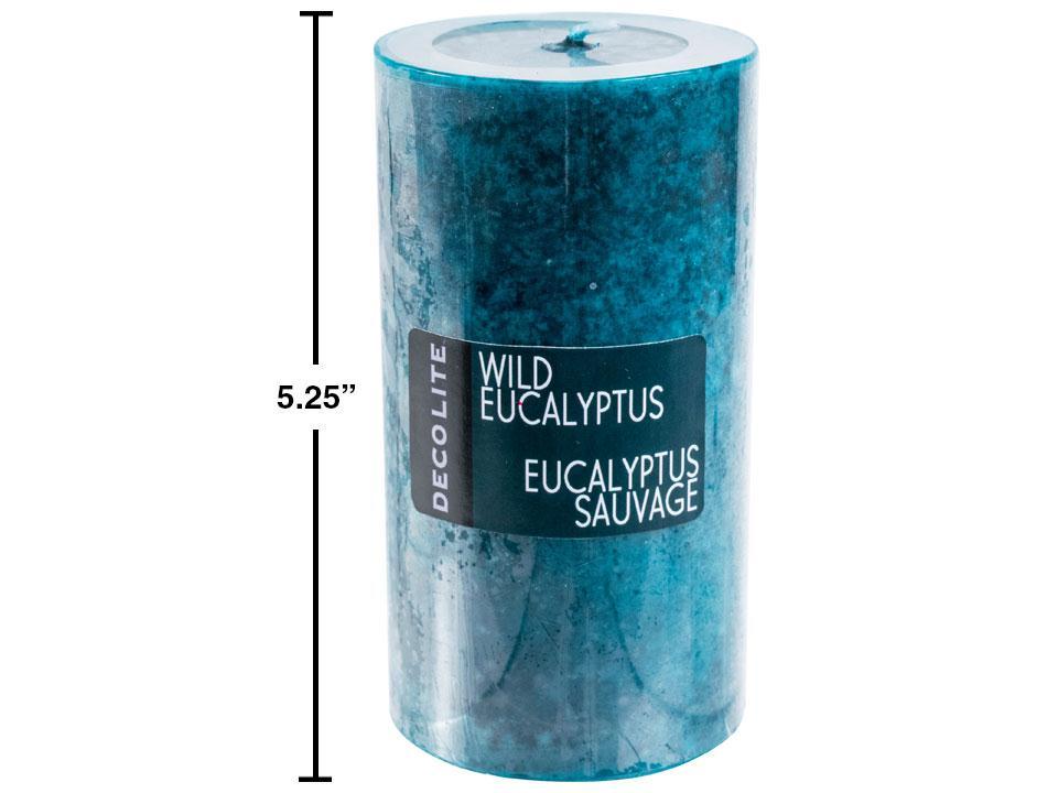 DecoLite Large Pillar Candle in Wild Eucalyptus Scent, Measuring 2.75x5.25 Inches, with Color Label and Shrink Wrap