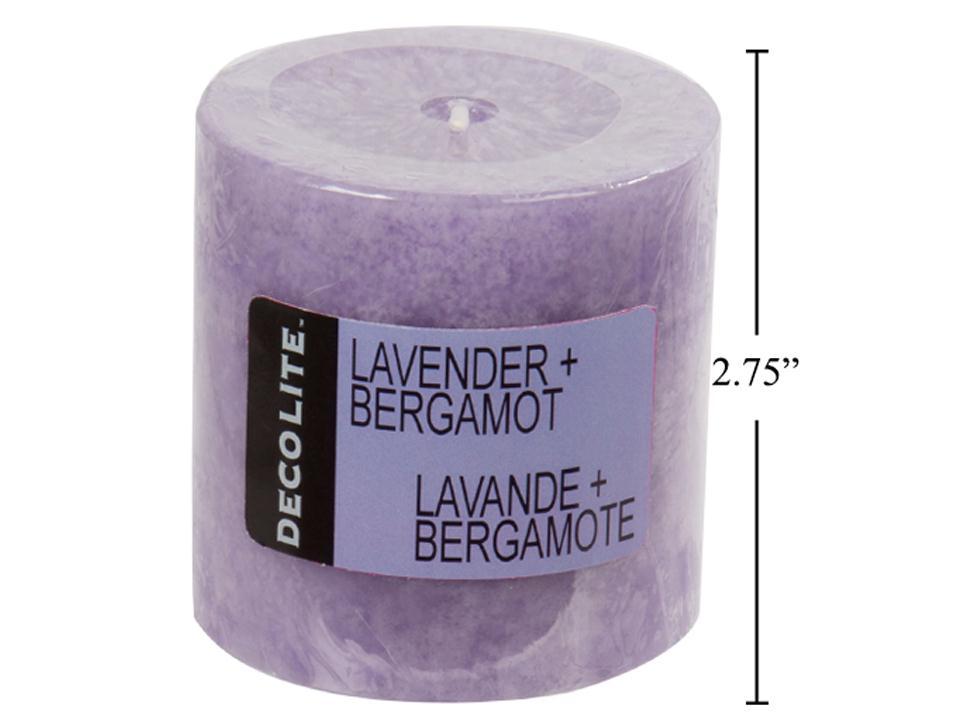 DecoLite Small Pillar in Lavender and Bergamot, Measuring 2.75" x 2.75"
