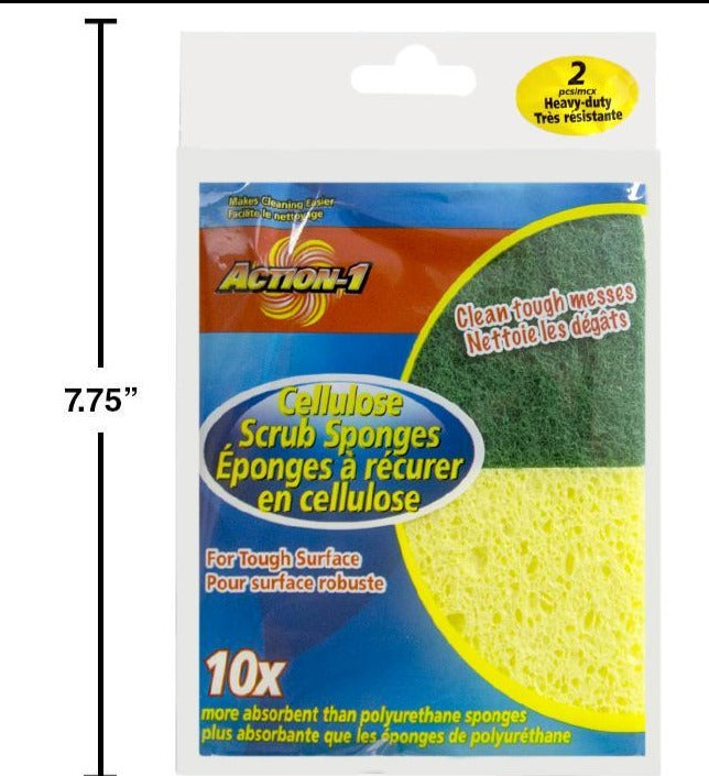 Action 1 2-Pack Cellulose Scrub Sponge, 6 per Clip Strip, in OPP Bag (CS)