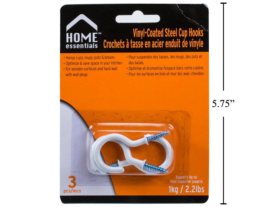 H.E. 3-Piece 1.5" Coated Steel Cup Hook Blister Card