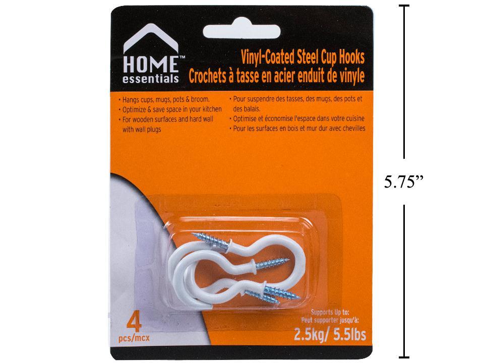 H.E.4-pc 1.25"Coated Steel Cup Hook Blister Card