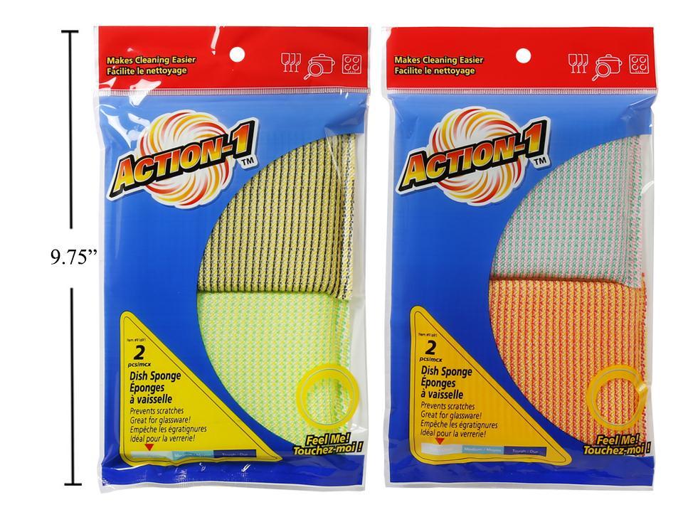 Action-1 2-Piece Dish Sponge with Printed Bag, Available in 2 Assortments.