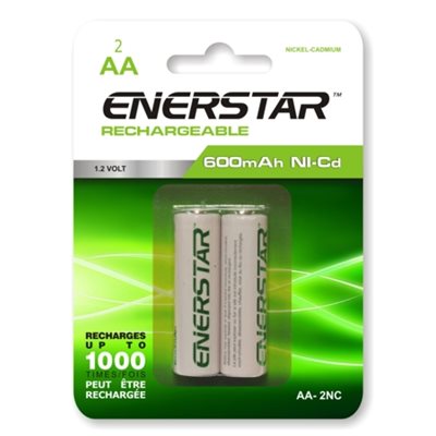 Enerstar AA Rechargeable Ni-Cd Batteries, Pack of 2