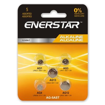 Enerstar Alkaline AG Assorted Cell Batteries; Pack of 5