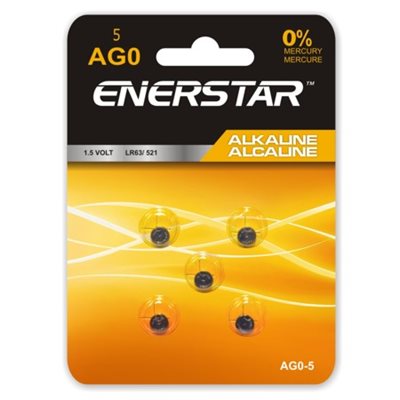 Enerstar Alkaline AG0 Cell Batteries, Pack of 5