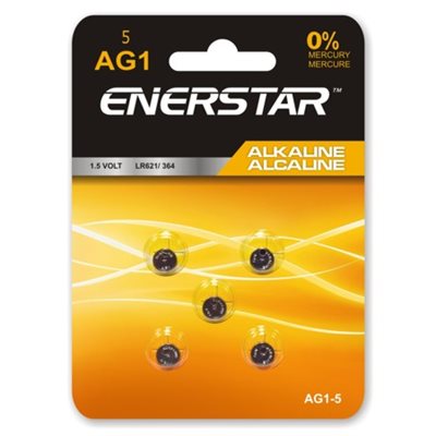 Enerstar Alkaline AG1 Cell Batteries, Pack of 5