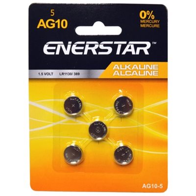 Enerstar Alkaline AG10 Cell Batteries, Pack of 5