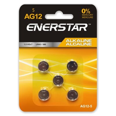 Enerstar Alkaline AG12 Cell Batteries, Pack of 5