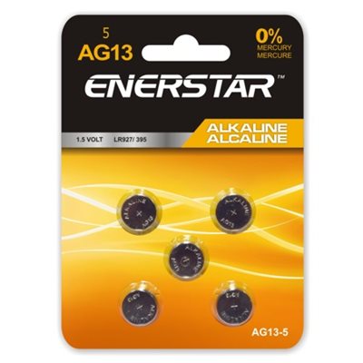 Enerstar Alkaline AG13 Cell Batteries, Pack of 5
