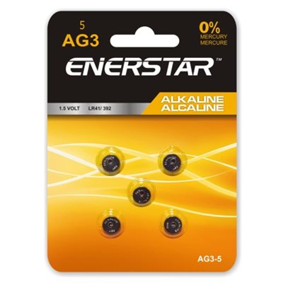 Enerstar Alkaline AG3 Cell Batteries, Pack of 5