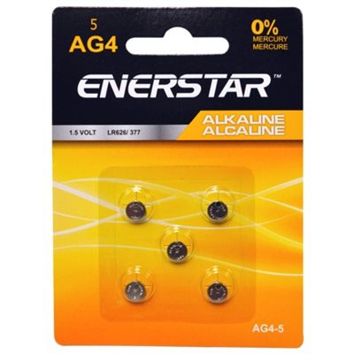 Enerstar Alkaline AG4 Cell Batteries, Pack of 5