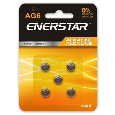 Enerstar Alkaline AG6 Cell Batteries; Pack of 5