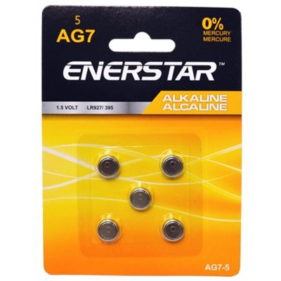 Enerstar Alkaline AG7 Cell Batteries, Pack of 5