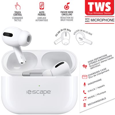 Escape TWS Wireless Stereo Earphones with Charging Station and Microphone