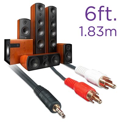 6 Ft. Adaptor Cable with 3.5 mm Stereo Plug to Two RCA Plugs