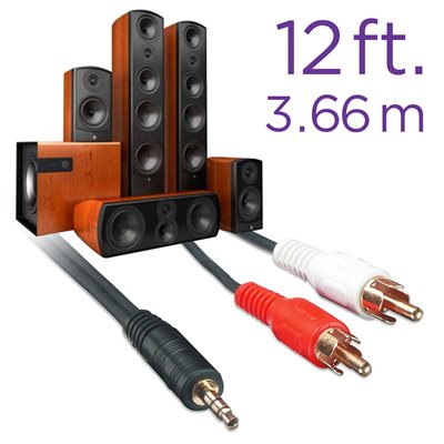12 FT. Adaptor Cable with 3.5mm Stereo Plug to Two RCA Plugs