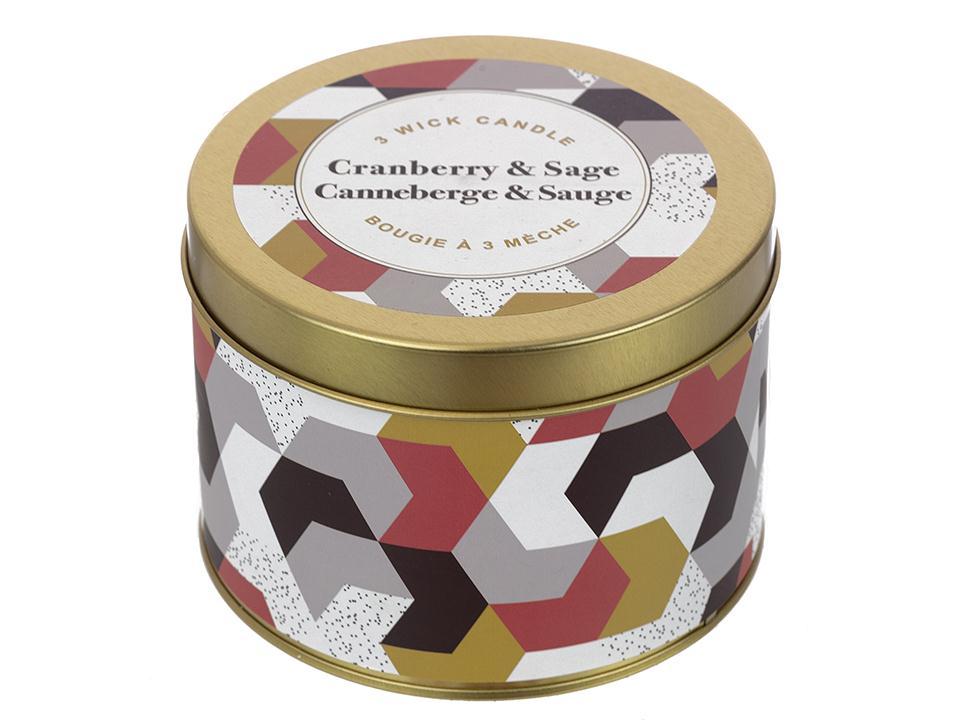3-WICK TIN CRANBERRY & SAGE 14oz PARAFFIN/SOY BLEND CANDLE