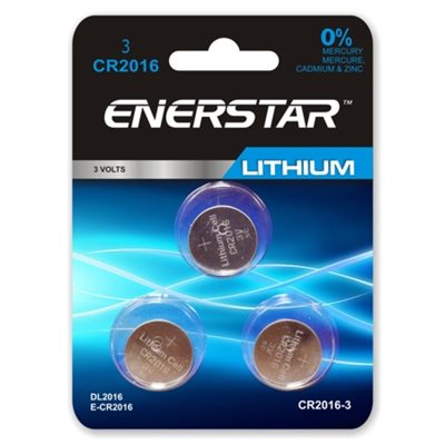 CR2016 Lithium 3V Battery, Pack of 3