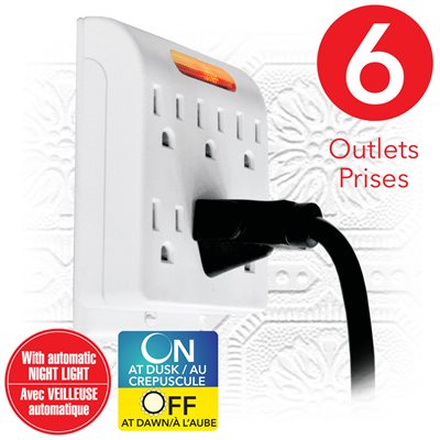 6-Outlet Tap with Integrated Automatic Night Light