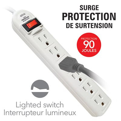6-Outlet Power Strip with Surge Protection and 2ft Cord