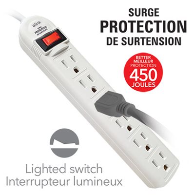 6 Ft. 6-Outlet Power Bar with 450 Joules Surge Protector