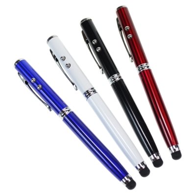 4-IN-1 TOUCH PEN, BALLPOINT PEN, LED FLASHLIGHT & LASER POINTER; 4 ASSORTED COLORS; DISPLAY OF 24
