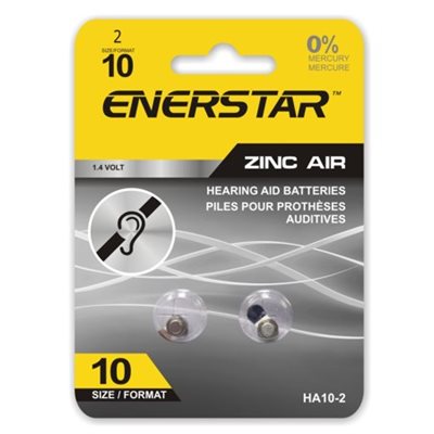 Zinc-Air Hearing Aid Batteries, Size 10, 2 Pack