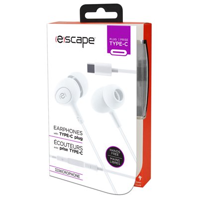 Escape Hands-Free Earphones with Type-C Plug in White