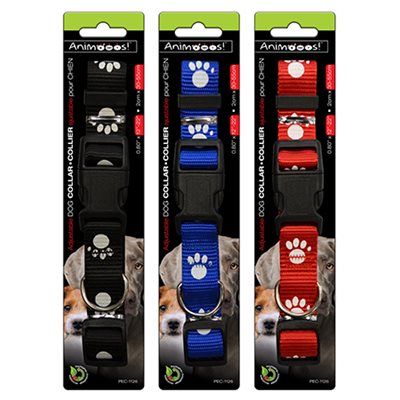 NYLON DOG COLLAR 0.8"X11.8"-21.7" WITH PAWS PRINT; ADJUSTABLE ; 3 ASSORTED COLORS