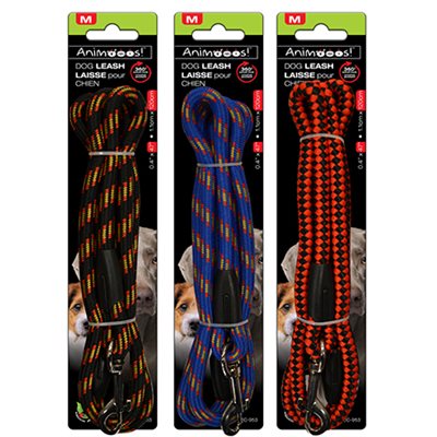 DOG BRAIDED LEASH ; 0.4"X47" ; 3 ASSORTED COLORS