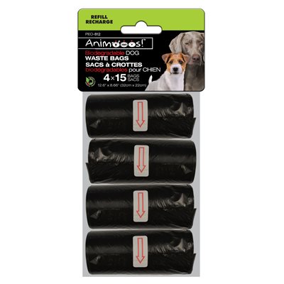 Biodegradable Pet Waste Bags, Set of 4 Rolls (15 Bags per Roll)