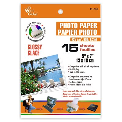 PHOTO PAPER 5" X 7"; GLOSSY; 12 SHEETS