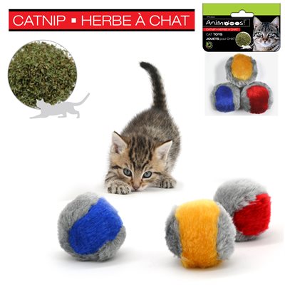 3-Pack Fuzzy Ball Catnip-Stuffed Cat Toy