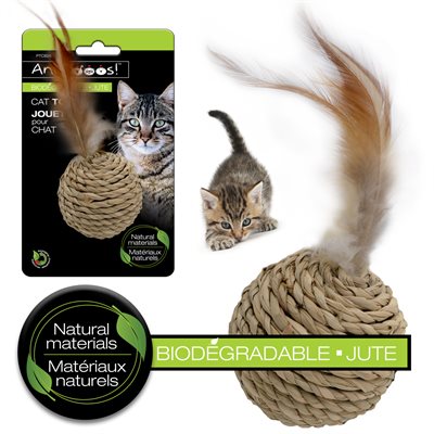 Cat Ball Made from Jute with Feather Detailing