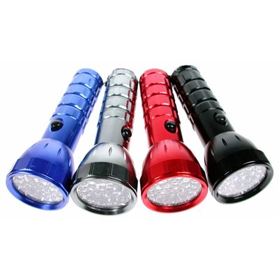 RCA 28-LED METAL FLASHLIGHT; 4 ASSORTED COLORS IN DISPLAY OF 12