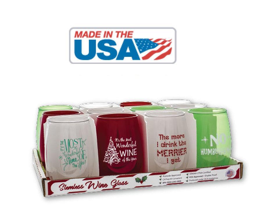 Xmas Plastic Stemless Wine Glass, PET Material, 12/s, 12/pdq